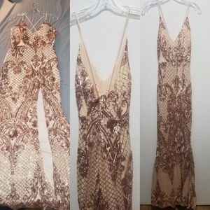 Mermaid champagne rose gold sequined dress